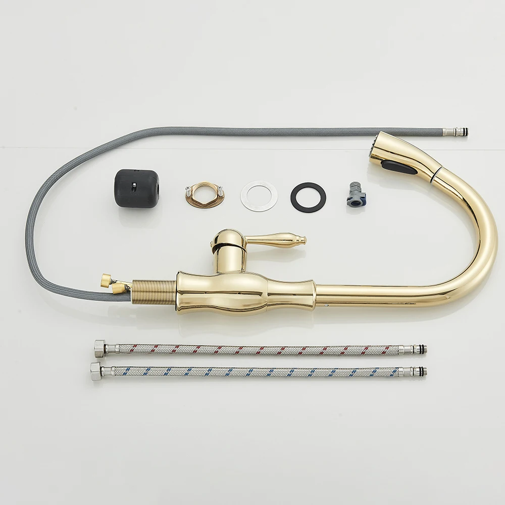 Uythner الذهب البولندية قطب صنبور بالوعة المطبخ صنبور التراجع البخاخ تصميم الأزياء الحمام المطبخ الماء الساخن والبارد صنبور حوض خلاط #6