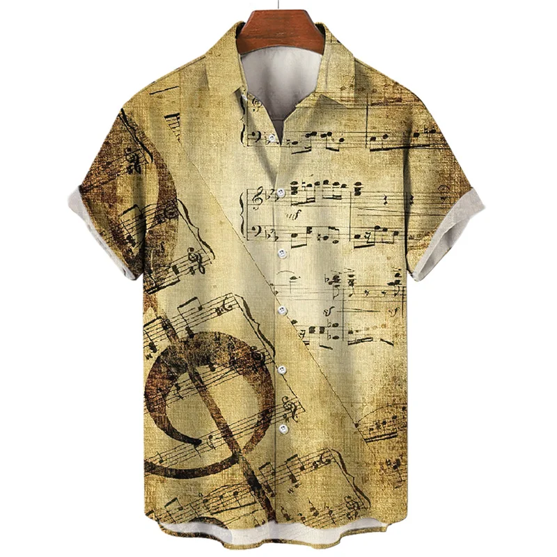 Music Saxophone Men Hawaiian Shirt 3d Print Music Score Guitar Short Sleeve Tops Fashion Casual Harajuku Streetwear Shirts