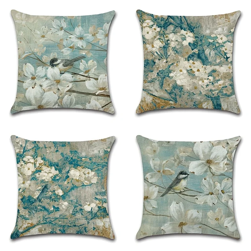 Çiçekli Kırlent Kılıfı, 17.7*17.7 İnç, Kanepe Ev Oturma Odası Dekorasyonu için Yastık Kutusu