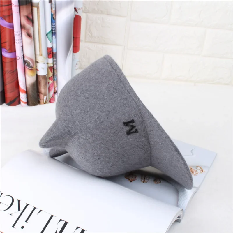 Plain Wool Felt Korean Cat Ears Equestrian Cap Parent-child Cap Flat Brim Horseman Trilby Hat for Men Women Children Boys Girls