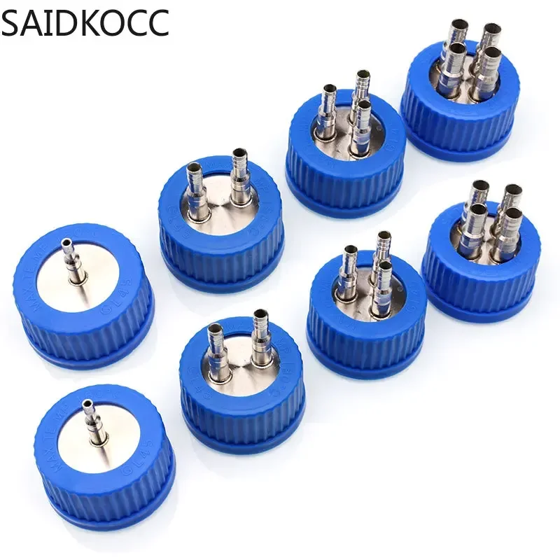 SAIDKOCC GL45 Fermentation Tank Reactor Feed Cover Stainless Steel Jar Lid with SS304 Blue Headspace Cap Refill Cover for Tube