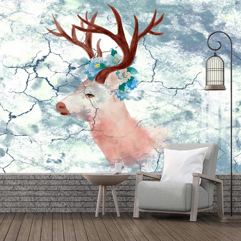 

Photo Mural Custom Wallpaper Modern Minimalist Retro Wall Hand-painted Elk TV Background Home Decor Decoration Painting Backdrop