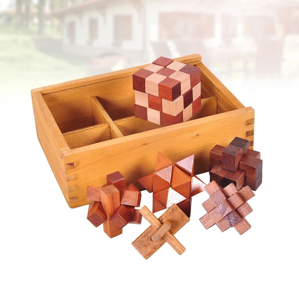 6Pcs Traditional Chinese Kongming Wooden 3D Puzzle Game for Intelligence Fine Motor Skills Cognitive Development