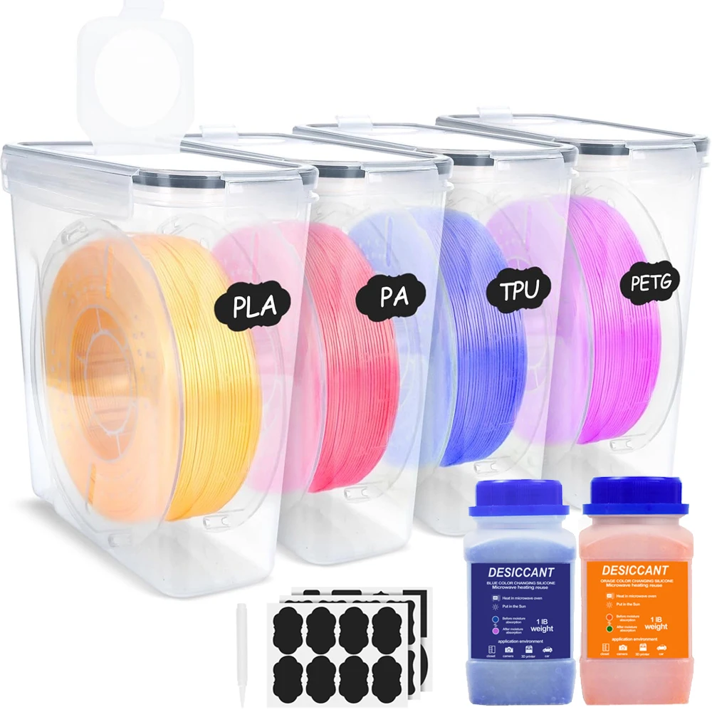 Filament Storage Box Kit Filament Container with Desiccant & Reusable Label for 3D Printing Filaments Storage Box Sealing