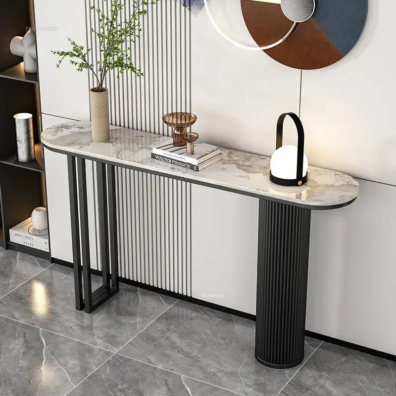 Italian Slate Console Tables Luxury Curved Wrought Iron Entryway Table Nordic Corridor Living Room Decoration Furniture y