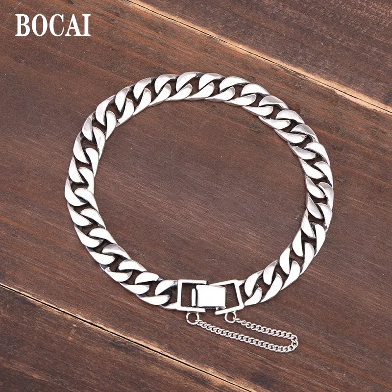 

BOCAI Real S925 Silver Jewelry Punk Trend Simple Chain Retro Men and Women Bracelets Birthday Gifts