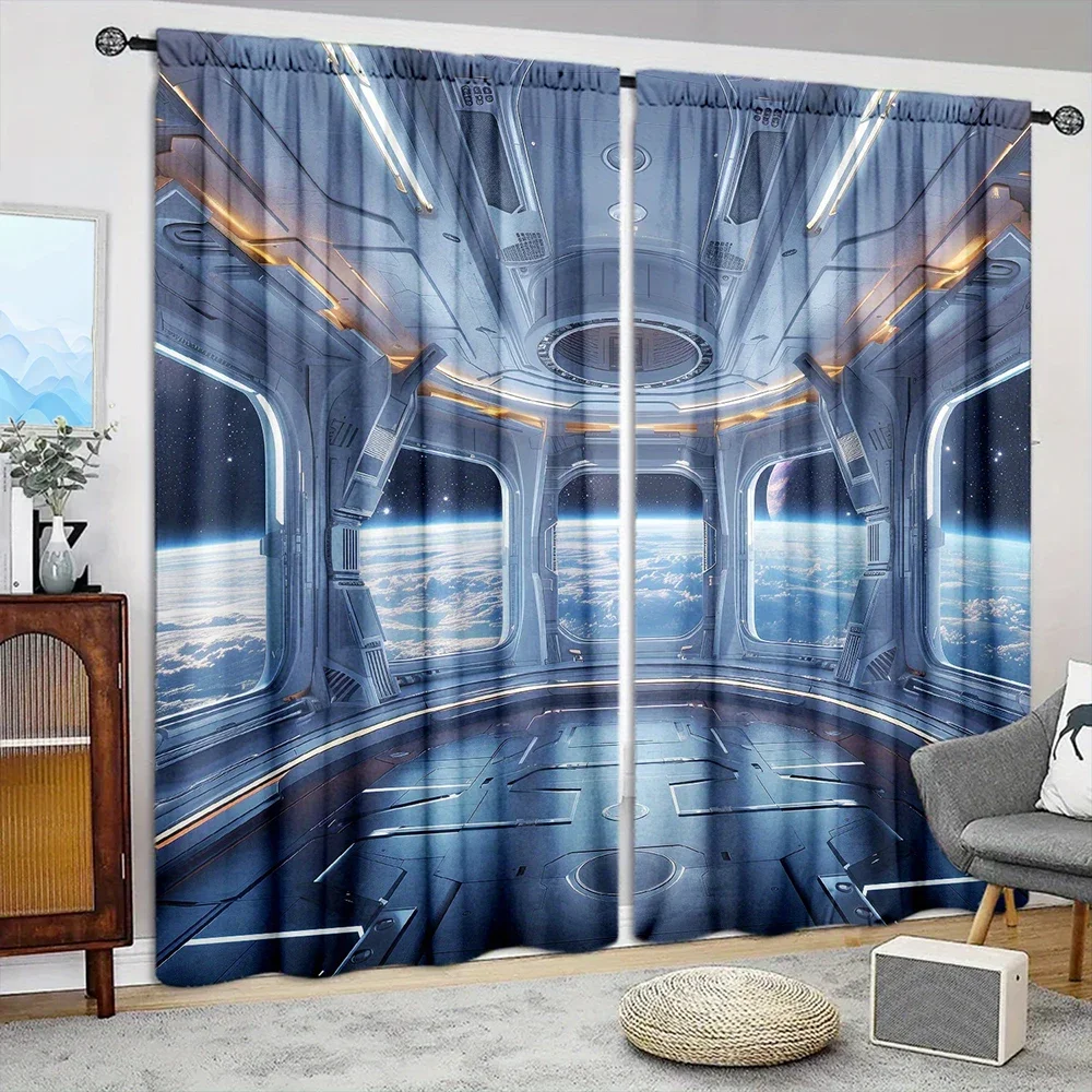 

2pcs Universe Printed Curtain for Home Decor - Rod Pocket Window Treatment for Bedroom, Office, Kitchen, Living Room, and Study