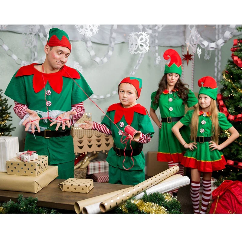 2024 Unisex Adult Women Kids Girls Santa Claus New year Christmas Costume Men Boy Red Santa Helper Elf Costume For Family