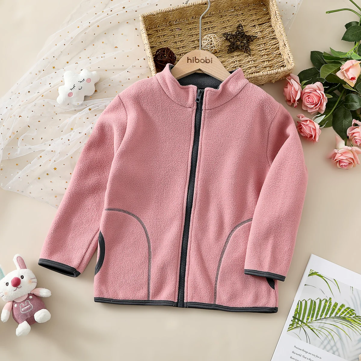 1-Piece Winter Girls' Long-Sleeved Velvet Thickened Stand-Collar Double-Sided Polar Fleece Zipper Jacket For Toddler Girl