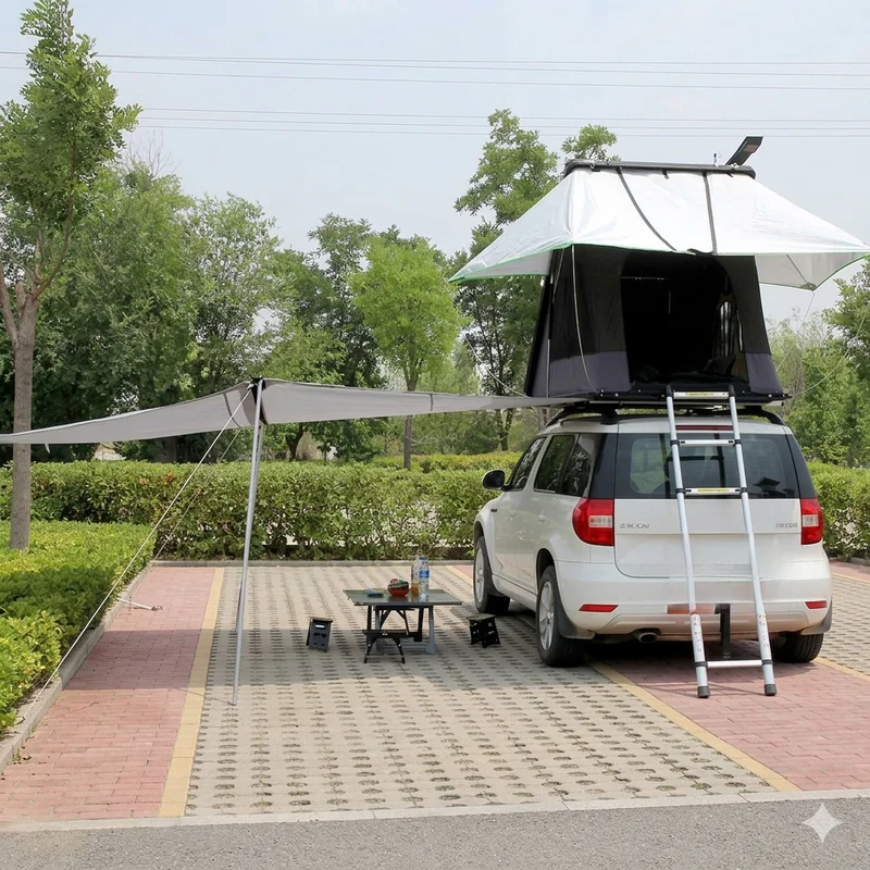 Wedge Roof Top Tent With Skylight Aluminum  Hard Sunroof Access Quick Automatic Opening Waterproof Outdoor Camping SUV