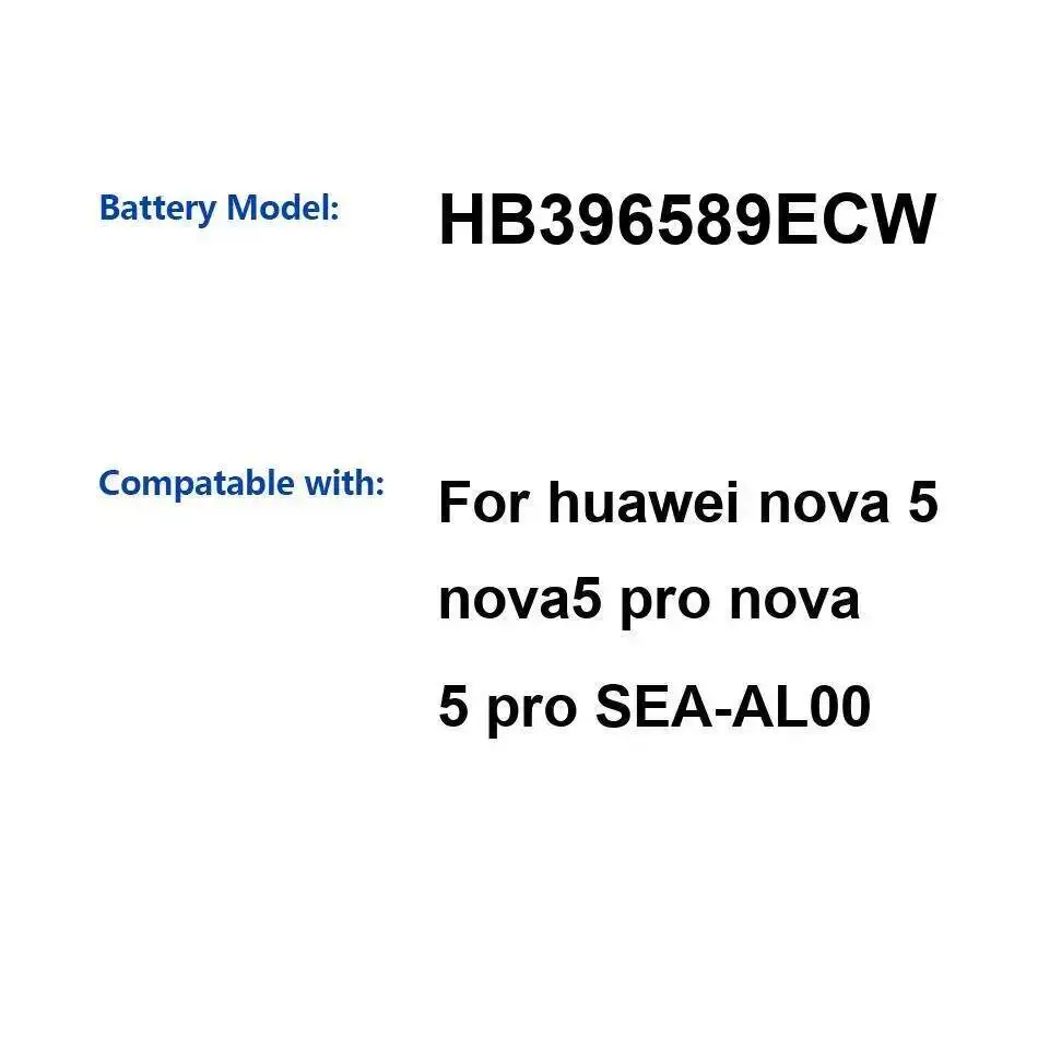 

Premium Replacement For Huawei Nova 5 Nova5 Pro Sea-AL00 Mobile Phone Battery 3500Mah HB396589ECW