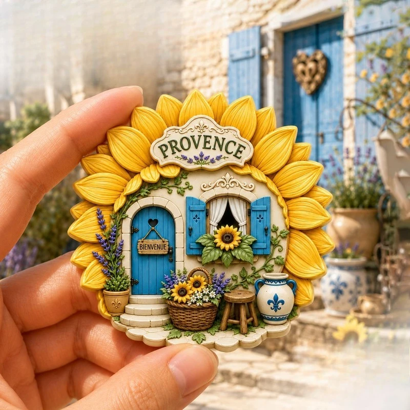 Provence Sunflower Cottage Fridge Magnet - Sunny 3D French Country Souvenir Unique European Gift for Travel & Rustic Decor