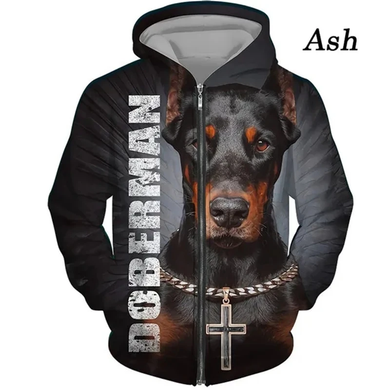 Doberman Dog 3D Graphic Zipper Hoodies para homens, moletom Animel masculino, streetwear, pulôver tops, capuz plus size, ofertas de roupas