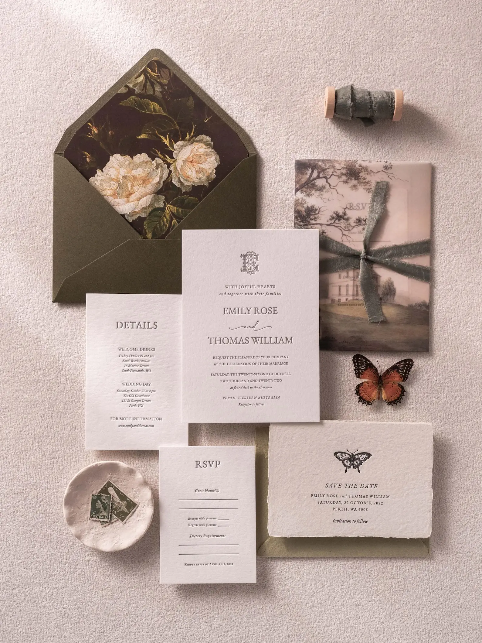 

50pcs Personalized Wedding Invitations,Embossed Wedding Cards,600gsm Handmade Paper,Letterpress Embossing Floral Design