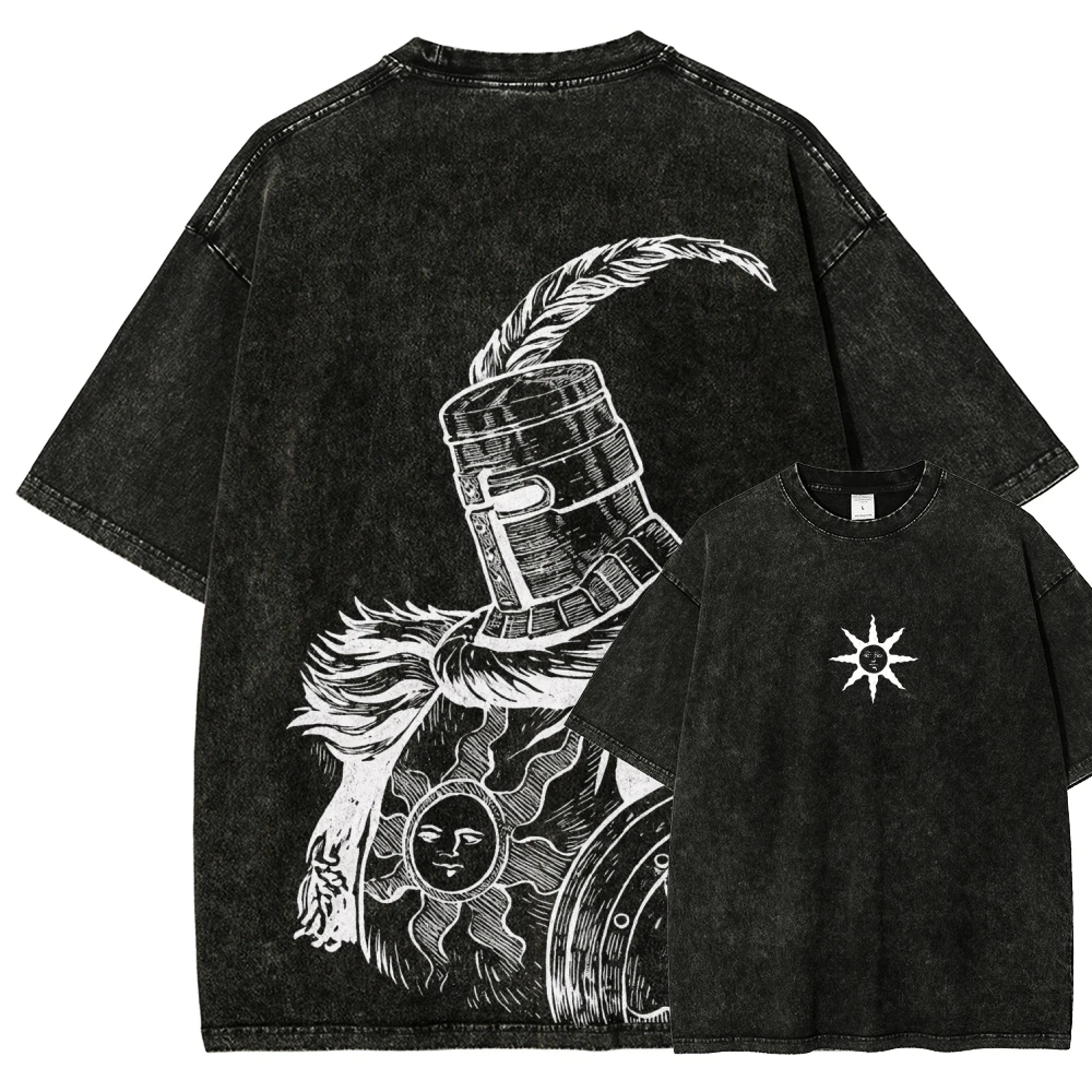 Dark Souls Anime Lover New Model Washed T-shirt Year round clothing personality Clothes Plus Size Unisex high quality Breathable