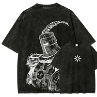 Camiseta lavada de nuevo modelo para amantes del anime Dark Souls, ropa para todo el año, ropa con personalidad, talla grande, unisex, alta calidad, transpirable
