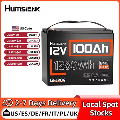 Humsienk LiFePO4 Lithium Battery 12V 100AH BMS 100A 1280Wh For RV/ Vans/ Trolling Motor/Off-grid/Camping/2-year warranty/UL 1973