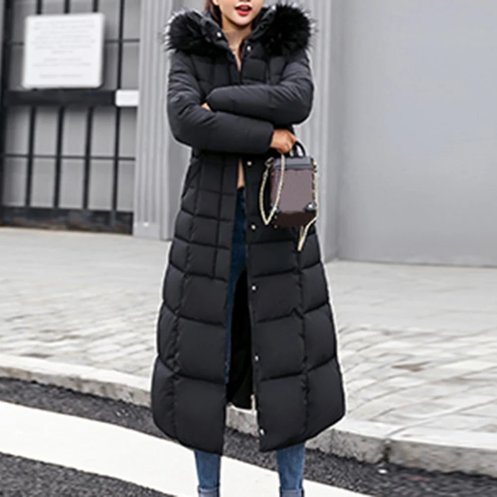 Dames Winter Lange Jas Parkas Slanke Casual Warme Jas Jas Bovenkleding Chaqueta Mujer Veste Femme Capuchon Bontkraag Streetwear