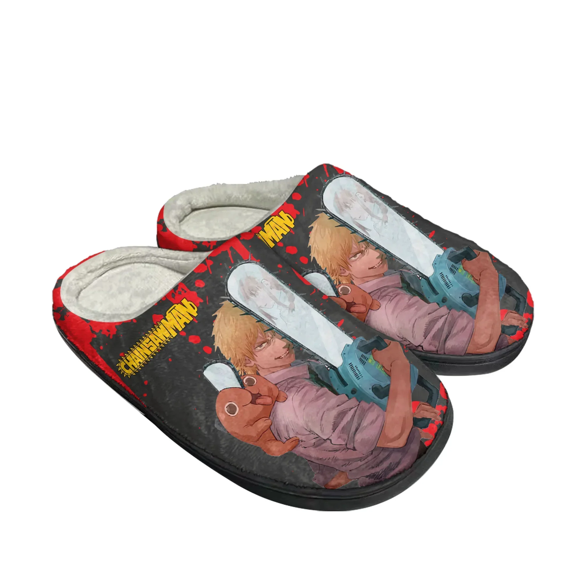 Pantuflas Personalizadas de Algodón con Diseño de Chainsaw Man Pochita Power, Sandalias de Felpa para Hombre y Mujer, Calzado Casual Térmico para Mantener el Calor