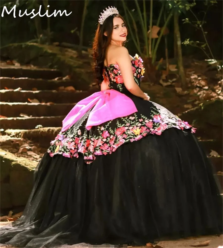 

Дебютантки Мексиканские черные платья Quinceanera Charro Embroidery Vestidos De 15 Años Xv Платья для дня рождения с бантом по индивидуальному заказу