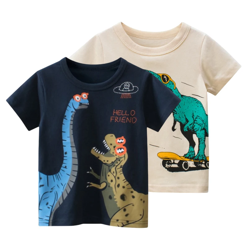 

2024 Summer New Cartoon Dinosaur T Shirt Boys Clothes Children's Tops Short Sleeve O-Neck Cotton Tee Shirts Kids Outfit