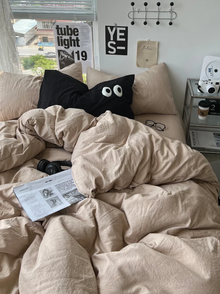 4pcs Light Luxury Style 100% Cotton Skin-Friendly Bedding Sheets and Quilt Covers 180x220 200x230 Four Seasons