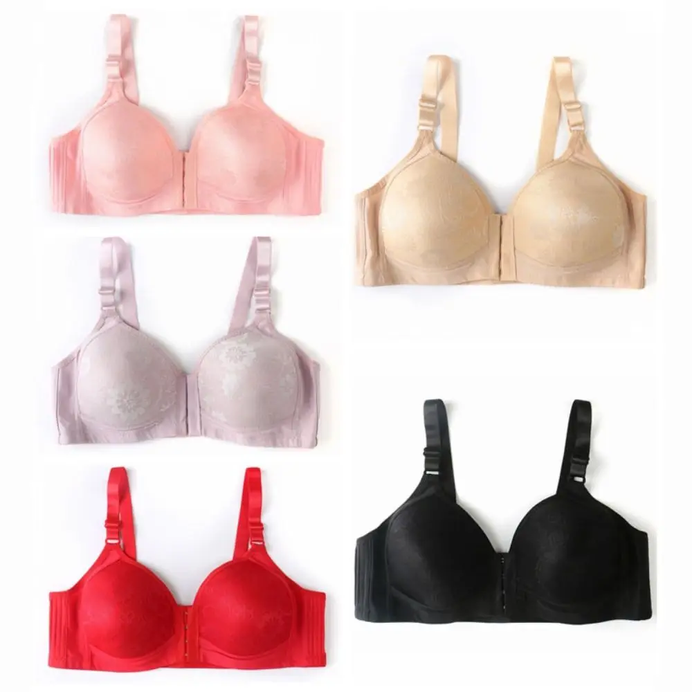 Adjustable Middle Aged Elderly Bra Flower Close-fitting Large Size Bra Big Cup Anti-sagging Push Up Bra Middle-aged and Elderly