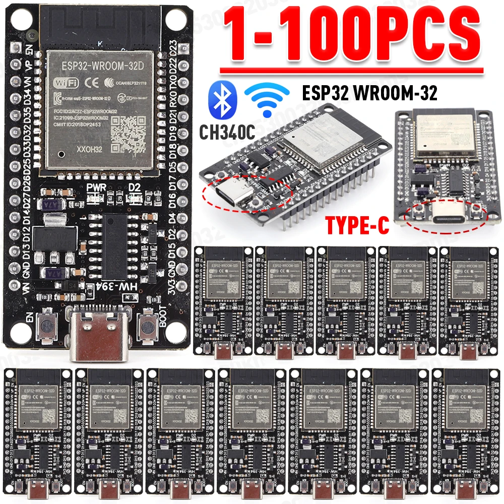 1-100PCS ESP32 Development Board Wireless WiFi Bluetooth module Ultra-Low Power Consumption Dual Core 30Pin ESP32-WROOM-32S 32D