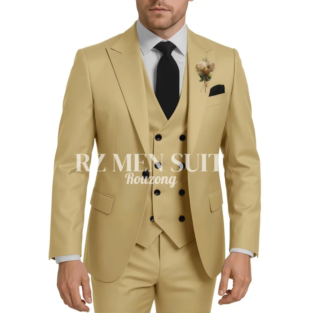 

Mens Double Breasted Suit 3 Piece Suits Prom Tuxedo Set Formal Casual Jacket Blazer Vest Pant Wedding Suit for Men