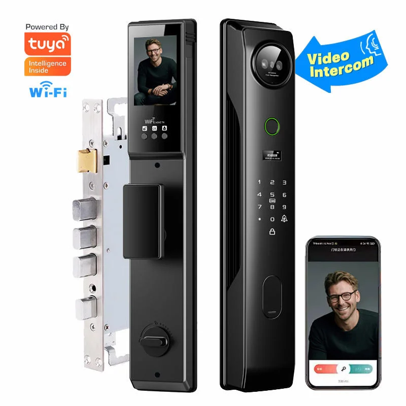 Electronic 3D Face Recognition Automatic Smart Door Lock Fingerprint Tuya Wifi Digital Door Lock With Camera Hot Selling