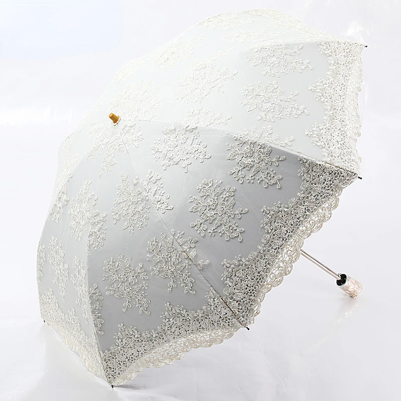 Lace Sun Umbrella for Women, UV-proof, Double-Layer, Sun Protection, Folding, Dual-Purpose, Vinyl Princess Umbrella, Summer