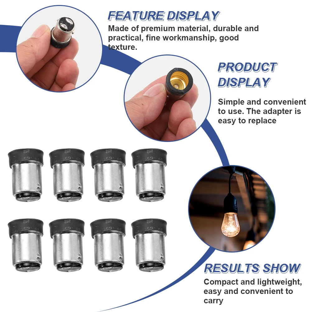 8 szt. Adaptery do żarówek B15 na E14, gwintowane, czarne plastikowe, do żarówek LED, lamp stołowych i sufitowych, łatwa wymiana, kompaktowe.