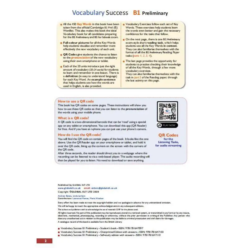 نجاح المفردات B1 الطبعة البدائية للدراسة الذاتية أندرو بيتسيس ليندا ليثيم جلوبال ELT 9781781647110 كتاب