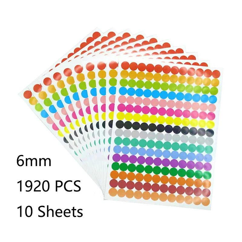6mm 8mm 10mm 19mm 20mm 40mm Gekleurde Dot Stickers Polka Cirkel Kantoor Klas Partij decoratie Speelgoed Dagboek Decoratie Sticker