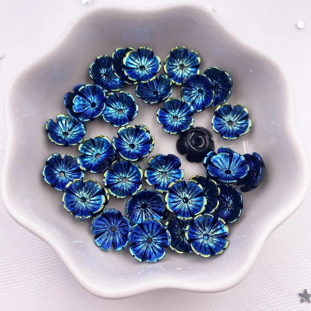 40Pcs 10mm Colorful 3D Flower Nail Art Ab Crystal Rhinestone 1 Hole Buttons Appliques Scrapbook DIY Manicure Accessories Carfts