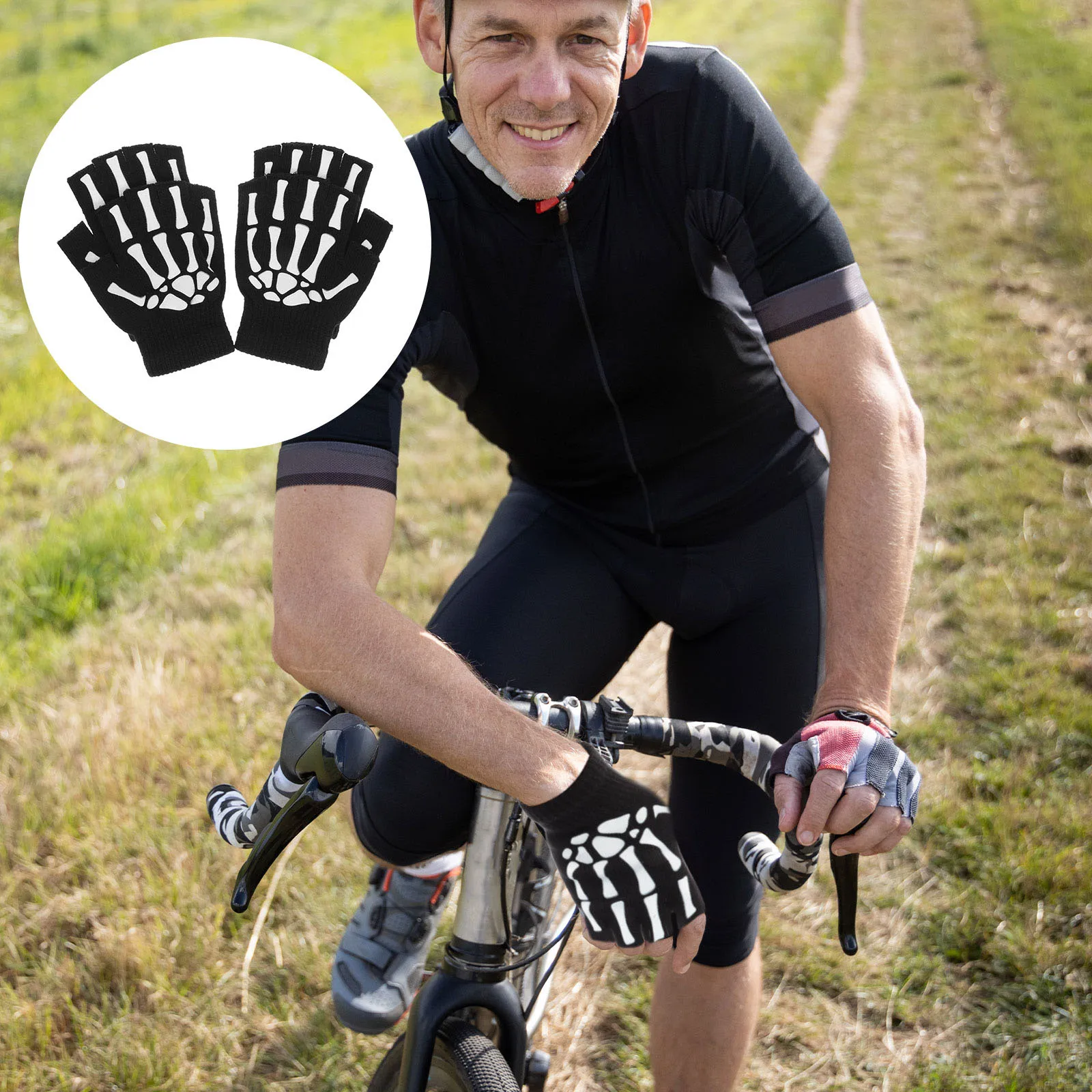 

2Pairs Breathable Cycling Gloves Half Finger Knitted Acrylic Printed Gloves for Outdoor Riding Climbing Sports