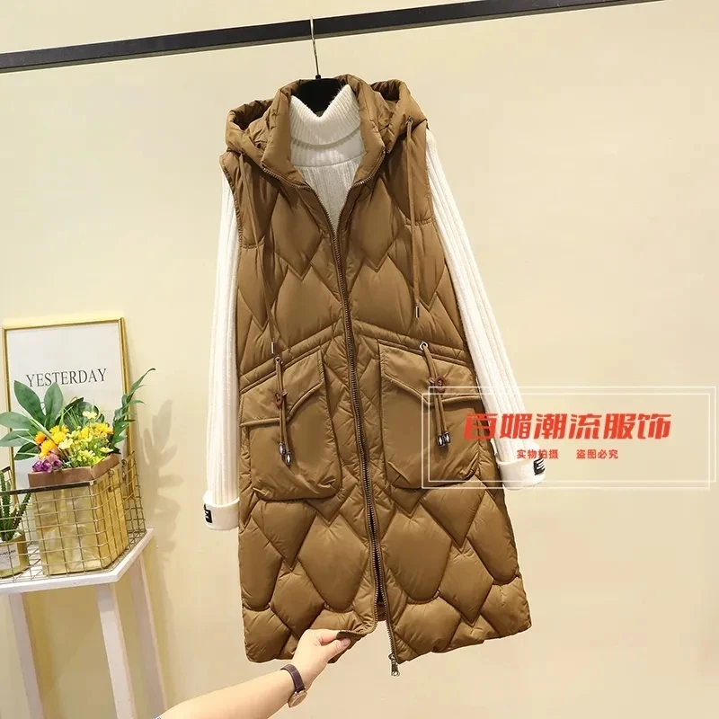 Imagem -02 - Colete Coreano de Algodão com Capuz Feminino Longo Solto Casual sem Mangas Colete Quente Parkas Femininas Tops de Jaqueta Outono Inverno Novo 2023