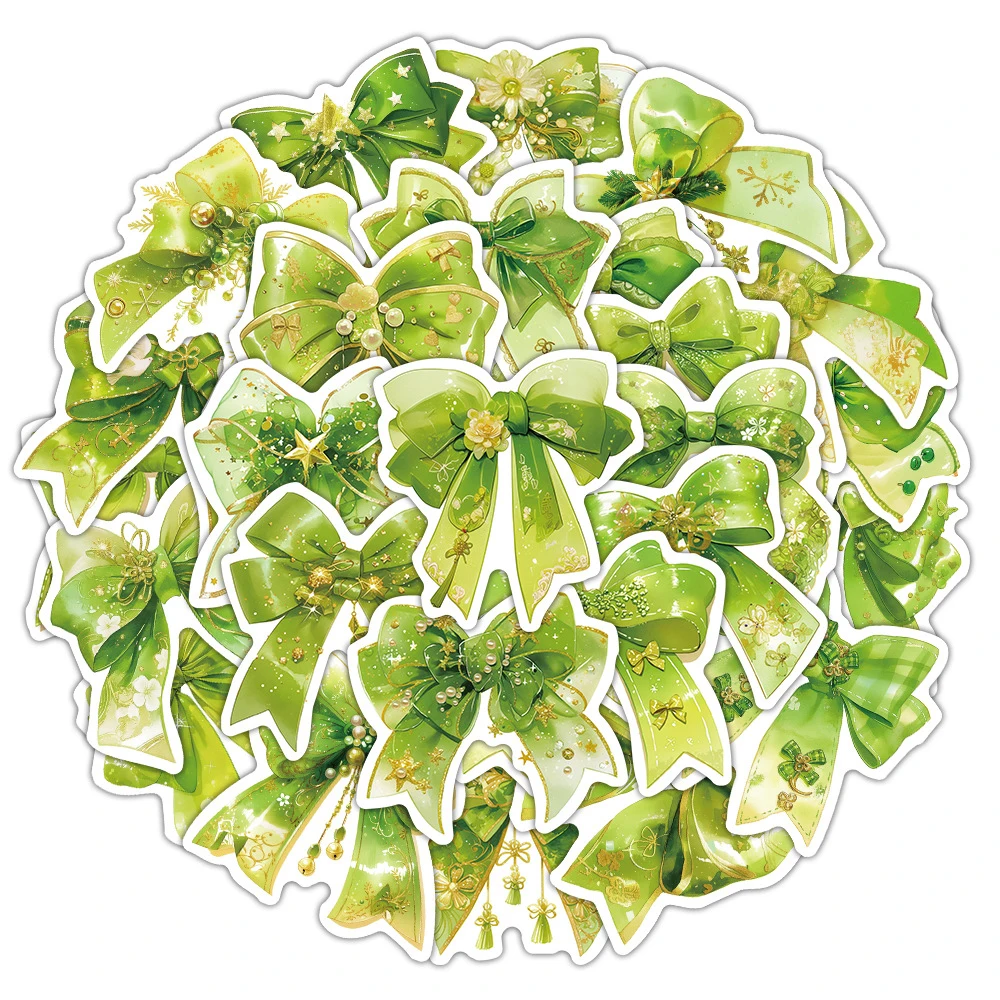 10/30/54pcs Cute Fruit Green Bow Graffiti Stickers Fresh Aesthetic Decals DIY Diary Fridge Laptop Playful Cartoon Ribbon Sticker