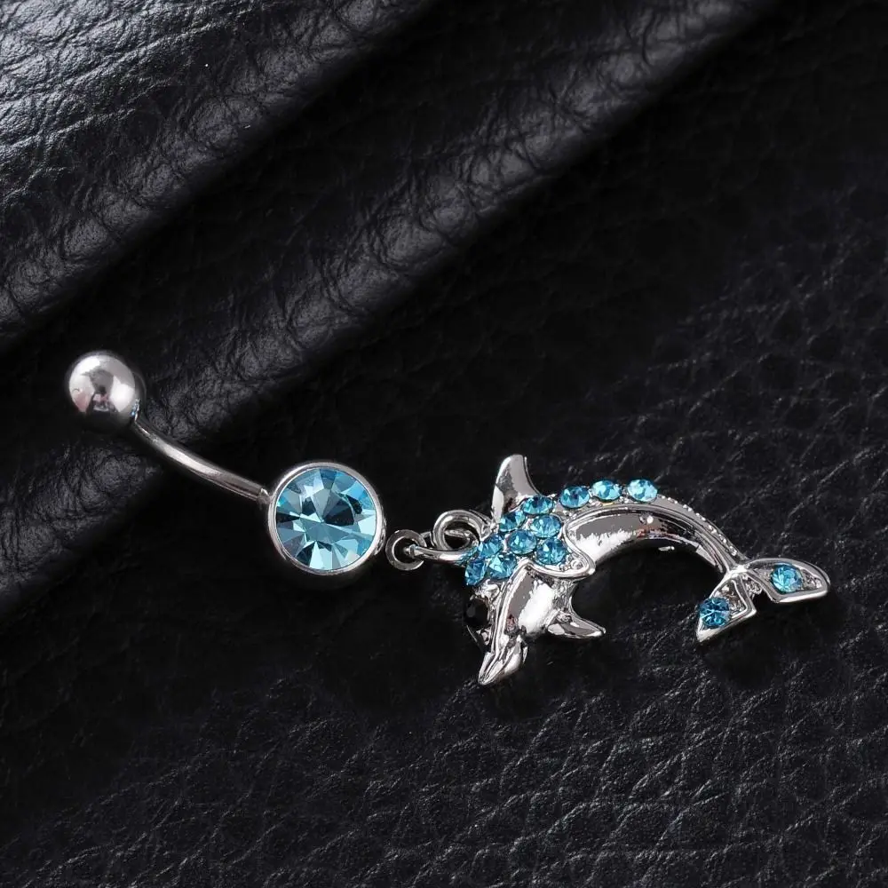 Fashions Alloy Dolphin Belly Button Ring Tassel Allergy-proof Punk Rhinestone Navel Jewelry