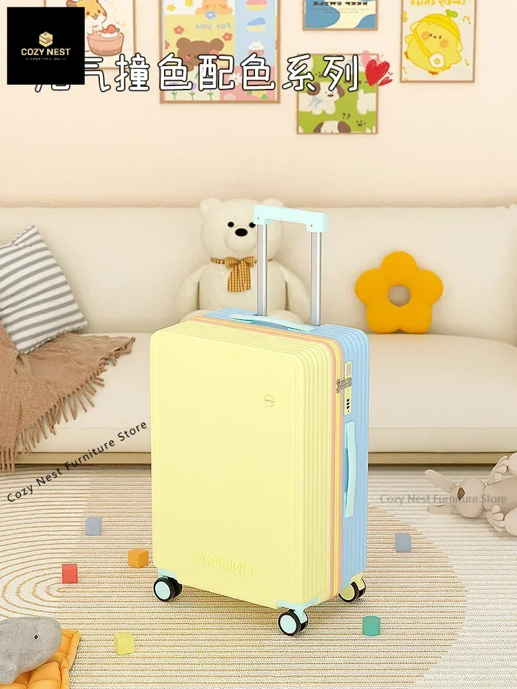 

Suitcase female 2024 new cute dopamine contrasting color strong and durable large-capacity password box trolley case male