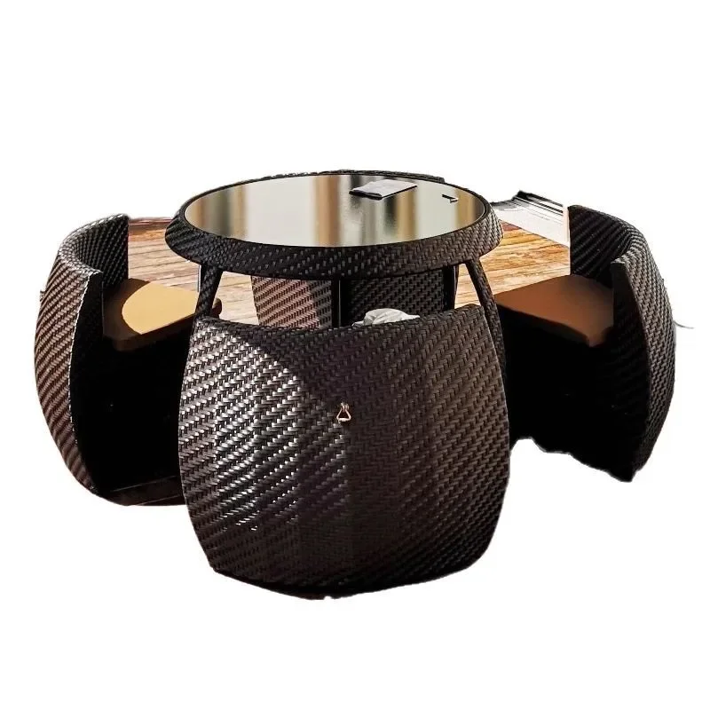 

Outdoor garden courtyard leisure rattan table and chair combination outdoor open-air balcony round pumpkin storage Internet