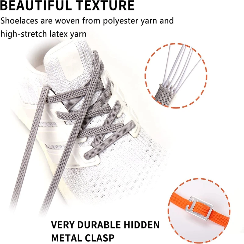 No Tie Shoelaces with Elastic and Stainless Steel Anchors Flat Shoe Laces For Sneakers Tieless Shoelace For All Adult Kid Shoes