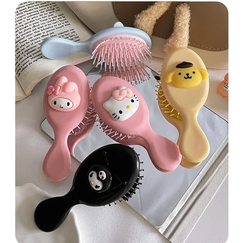 2024 New Fashion Kawaii Hello Kitty Comb Cartoon Anime Sanrio Kitty Cat Doll Girl Heart Cute Portable Air Cushion Comb Girl Gift