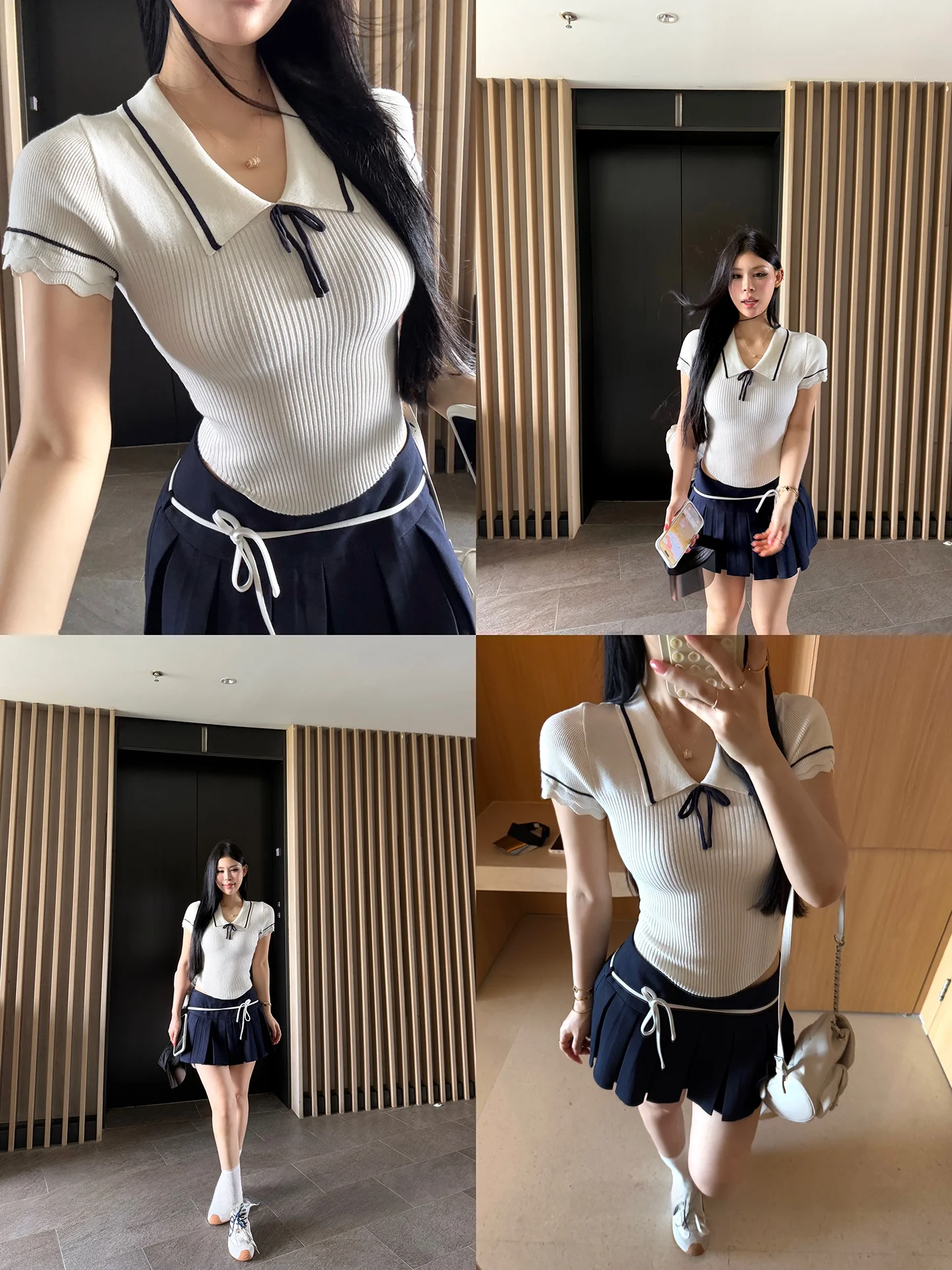 

Miu Series Blackzaixianqi Spring Summer Short Sleeve T-Shirt Pleated Skirt Set Women's plus Size Fashion School Uniform Style
