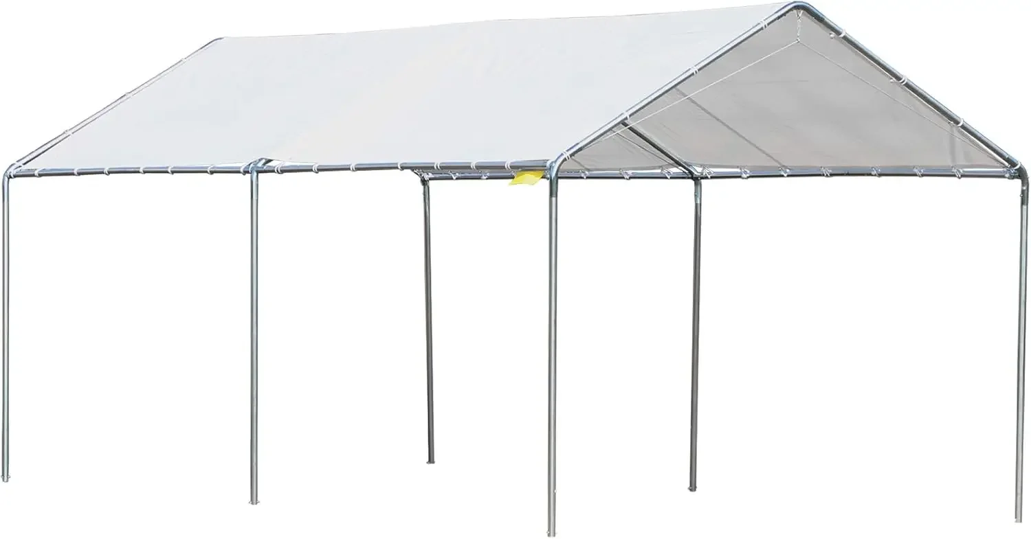 10'x20' Carport Heavy Duty Galvanized Car Canopy with Included Anchor Kit, 3 Reinforced Steel Cables, White