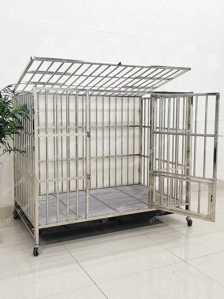 Stainless Steel Dog Crate Folding Pet Cage Jarre Aero Bull Husky Golden Retriever Small Medium Large Dog Cage