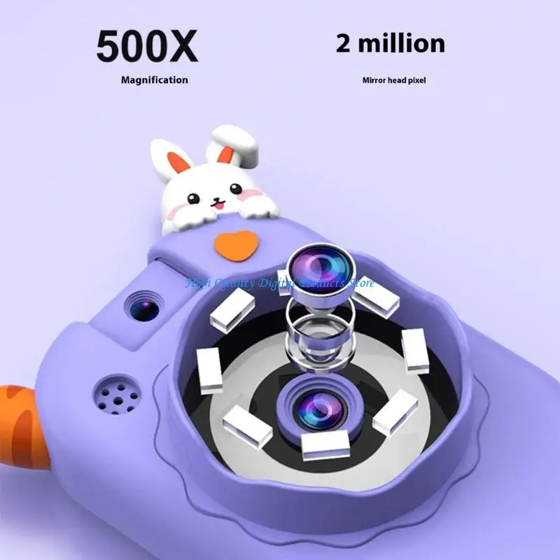U2JE Kids Scientific Exploration Microscope Cartoon Design Imaging 180° Rotatable Lens Built In Light Educational Gift For