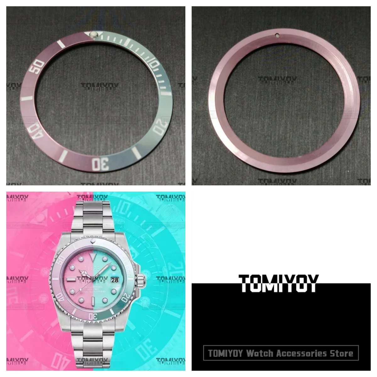 38MM Pink Blue Green Contrasting Colors Aluminium Bezel Insert Fit For RLX SUB GMT 8215 8200 Watch Case