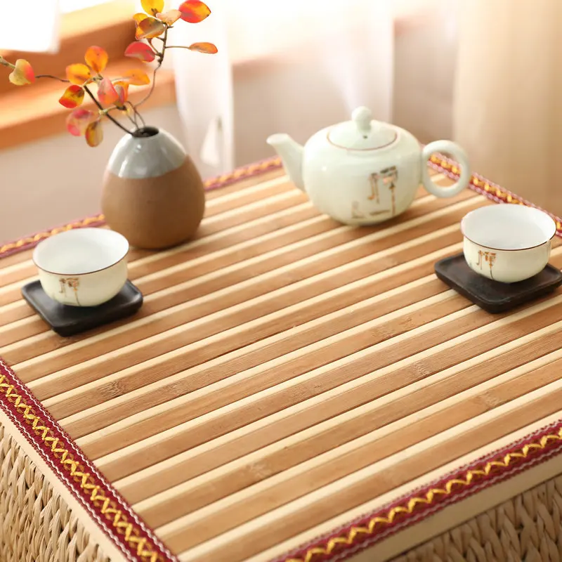 Mesa de Tatami de ratán japonés, ventana de Bahía de balcón, mesa de extremo pequeño, mesa baja, mesa de centro, piso de dormitorio, mesa cuadrada,