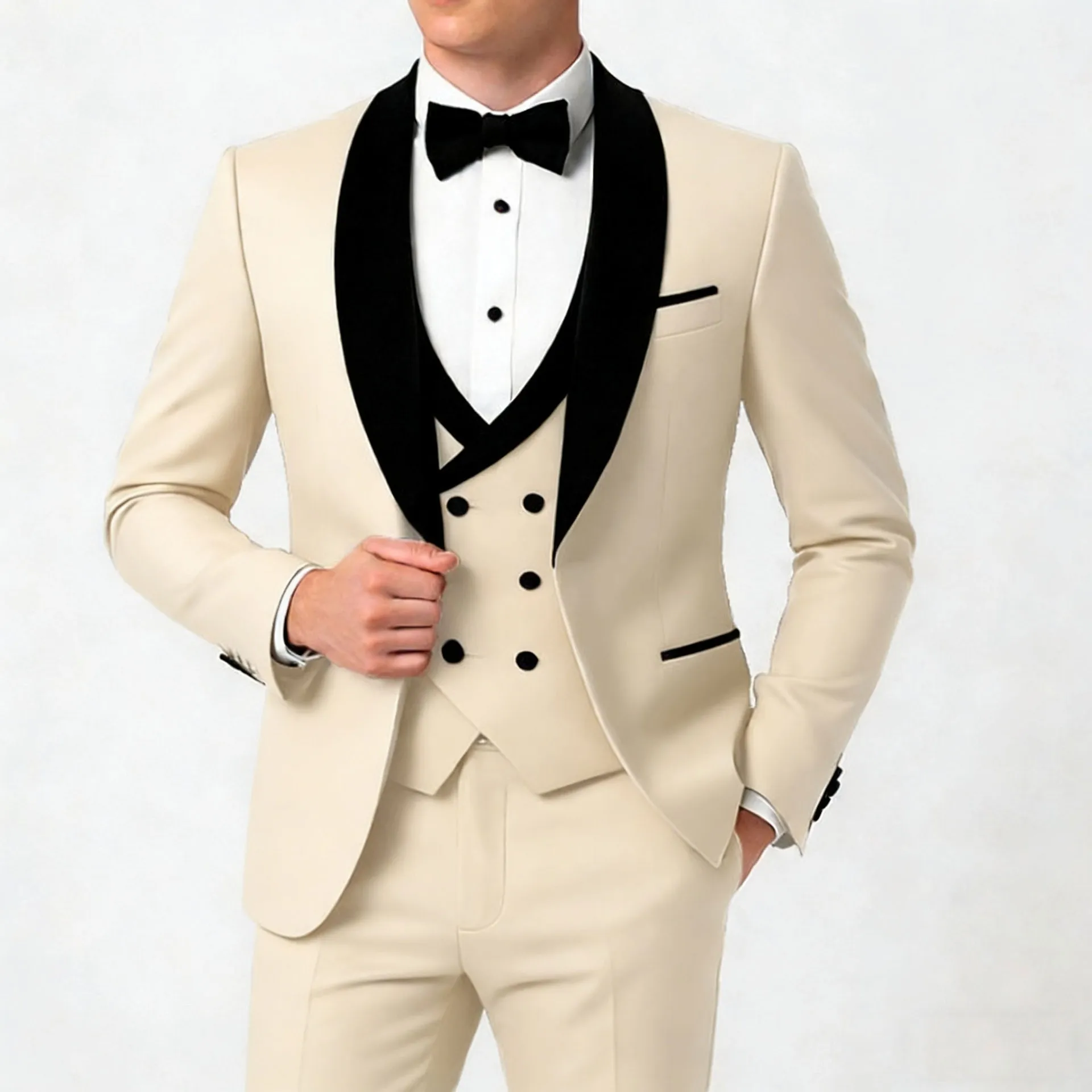 Slim Fit Shawl Lapel Luxury Three Pieces Men Suit Separates Custom Tuxedo Set for Wedding Groom Prom Party(Jacket+Pants+Vest)